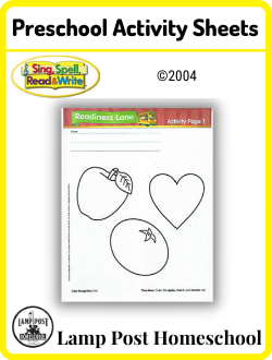 Preschool Activity Sheets ©2004 for Sing, Spell, Read, and Write.