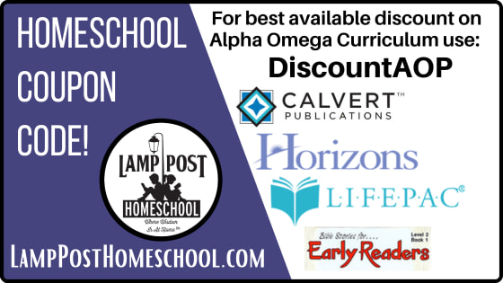 Use Coupon Code DISCOUNTAOP for best available discount on Horizons, Lifepad, Calvert, and Bible Stories for Early Readers.